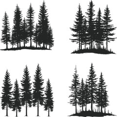 A set of Pine trees silhouette vector
