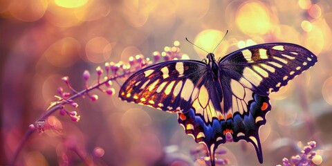 butterfly on a flower with blur bokeh background
 - obrazy, fototapety, plakaty