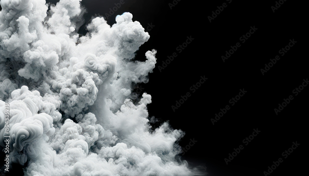 Poster Abstract swirls of white smoke on a black background illustrating a concept of transformation, Generative AI. Generative AI