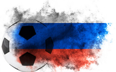 White background with Russia flag and soccer ball