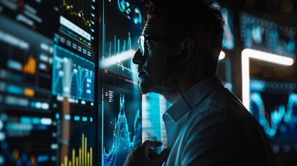 Businessman analyzing financial report data company operations, balance sheet, fintech