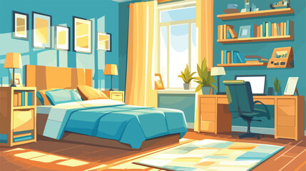 Interior of beautiful stylish bedroom 2d flat carto