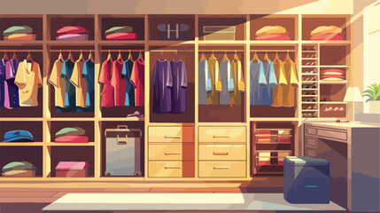 Obraz na płótnie Canvas Big wardrobe with clothes in dressing room Vector styl