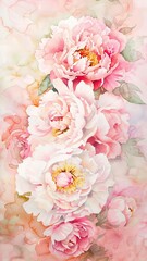 A watercolor painting of pink peonies.