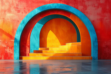 Sunny orange background accentuating bold geometric designs, evoking a sense of warmth and vitality.