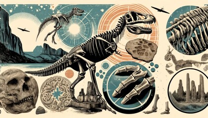 Vintage Paleontology Themed Collage Artwork
