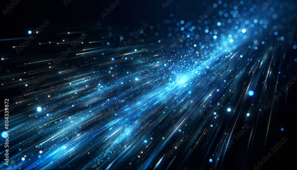 Poster streaks of light with blue tones against a dark background, illustrating the concept of speed and te