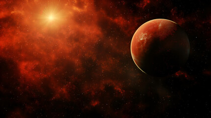 red planet orbiting around red dwarf star - obrazy, fototapety, plakaty