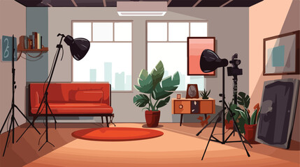 Interior of modern photo studio 2d flat cartoon vac