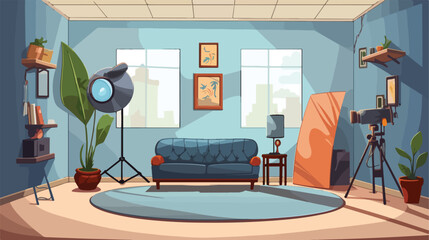 Interior of modern photo studio 2d flat cartoon vac