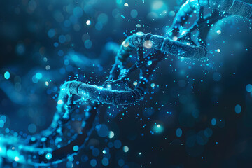 DNA structure. Glowing DNA coding in blue tone science background.
DNA and AI android science concept on blue background.