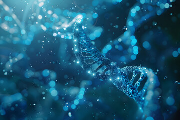 DNA structure. Glowing DNA coding in blue tone science background.
DNA and AI android science concept on blue background.