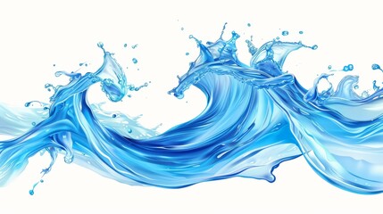 A realistic vector illustration of a transparent blue water wave splash, resembling a pouring swirl or spill. This image depicts the flow of cold water or soda.