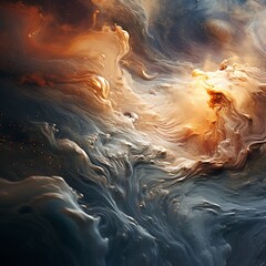 An abstract painting with a stormy sky.