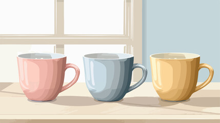 Blank cups on kitchen table Vector style vector design