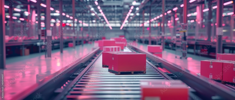 Poster automated conveyor belt sorting mechanism with artificial intelligence capabilities in a modern logi