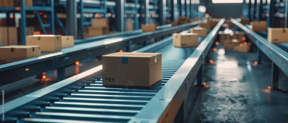 Poster sorting and preparing parcels for delivery to online clients using an autonomous conveyor belt sorti