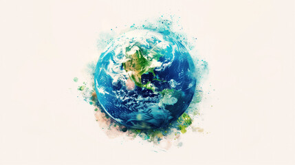 Abstract watercolor painting of Earth, blending vibrant colors and environmental themes.
