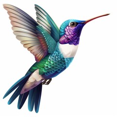 Obraz premium A colorful hummingbird with a long beak flies in the air