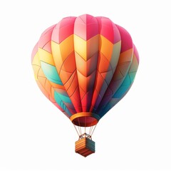 A colorful hot air balloon with a wooden basket