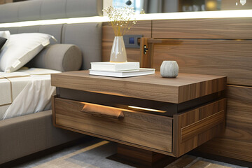 A sleek and modern bedside table with clean lines and minimalist design.