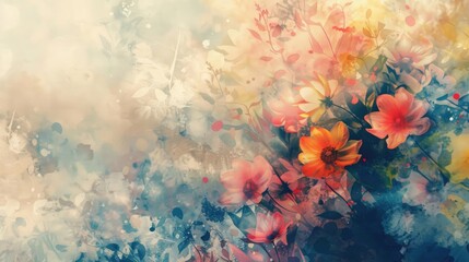 Fototapeta na wymiar Wonder abstract ecology concept unknown flowers mixed with watercolor textures dynamic background.