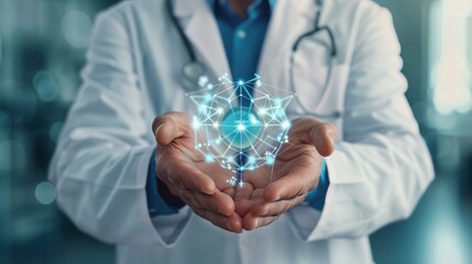 Businessman holding Medical icon and connection 3d rendering