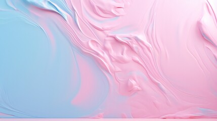 Fototapeta premium Paint in an abstract pastel pink hue against a pastel blue backdrop. composition that is fluid and includes copy space. Very little luxury in nature