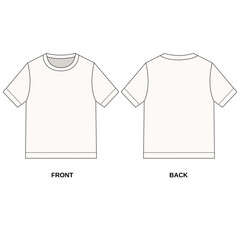 Vector illustration short sleeve top front and back view. Contour sketch of shortened t-shirt with round neck. Template of jersey shirt with sporty style.