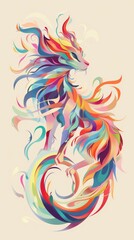 Artistic depiction of a Chimera, abstract and colorful, isolated on a minimalist pastelcolored background