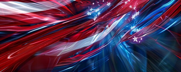 Dynamic abstract USA flag design featuring fluid shapes and vibrant colors