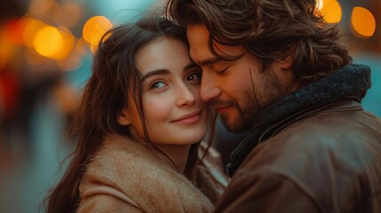 Romantic moment , cute happy couple having golden moment - Cinematic capture of Love and romance