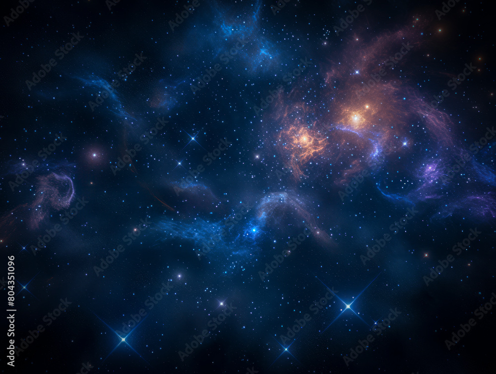 Poster A cosmic image showing a starry space scene with nebulae, on a dark background, embodying a concept of the universe. Generative AI