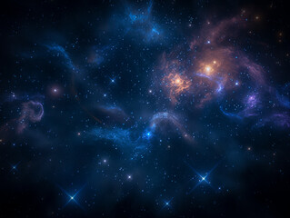 Fototapeta premium A cosmic image showing a starry space scene with nebulae, on a dark background, embodying a concept of the universe. Generative AI