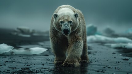 A polar bear walks on pack ice. Generative AI