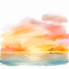 A beautiful watercolor painting of a sunset over the ocean