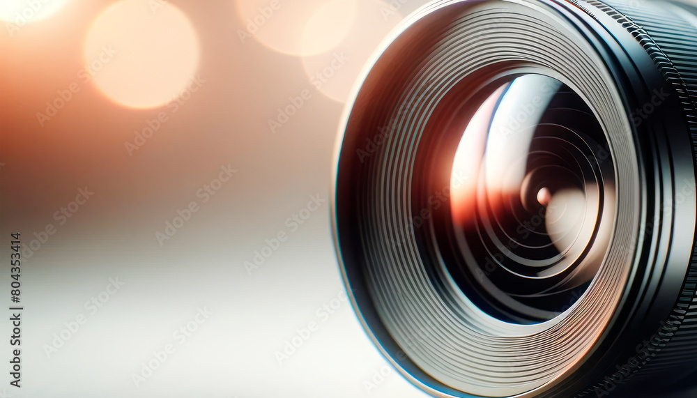 Poster close-up of a camera lens with a blurred background, symbolizing photography technology. generative 