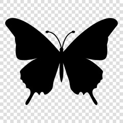 Butterfly black icon. Insect symbol. Vector illustration isolated on transparent background
