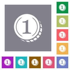 Coin with number one square flat icons