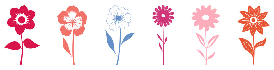 Set of color flower icons. Vector illustration