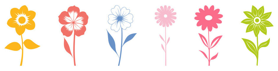 Set of colorful flower icons. Vector illustration