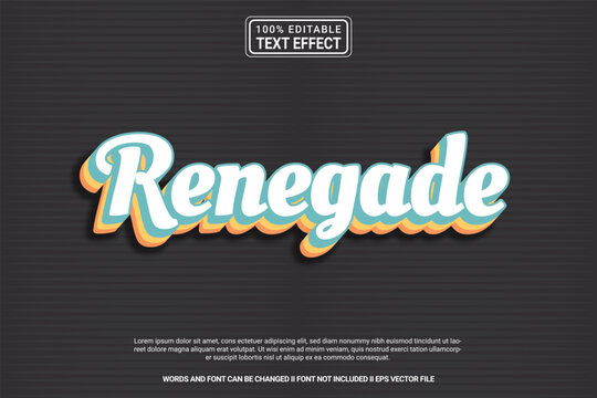 Editable text effect Renegade 3d cartoon template style modern premium vector