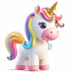 A cute unicorn with a rainbow mane and a pink nose