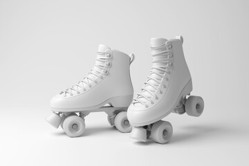 Classic white quads roller skates on white background. Illustration of the concept of hobby, sport and mode of transportation