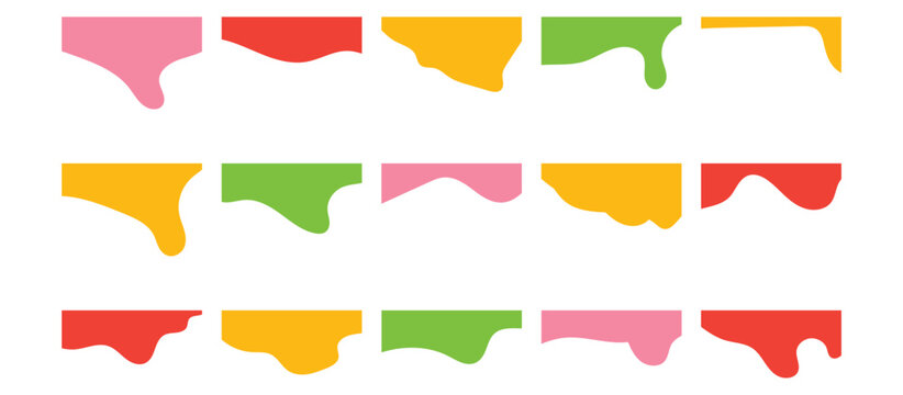 Website border and header set with drops, waves, organic and geometric shapes. Isolated vector template for website, app, poster, banner. In eps 10.