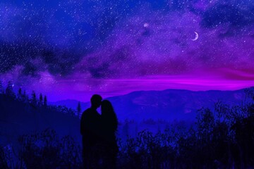 Obraz premium Couple Stargazing Together