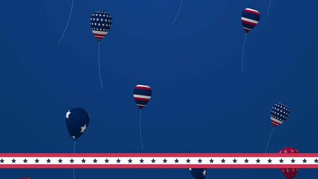 flying ballons with stars frame on blue background, suitable for celebrate indepedence day of USA, 4th of july, memorial day, veteran day,etc. 4K animation