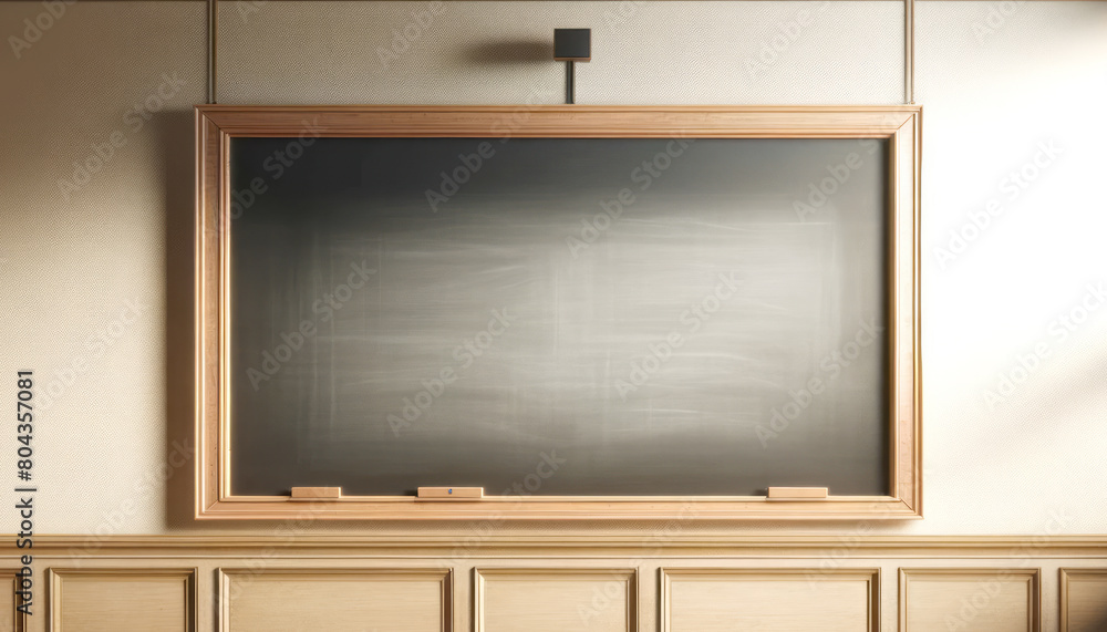 Aufkleber a blank blackboard with a wooden frame on a textured wall, concept of education and presentation spa