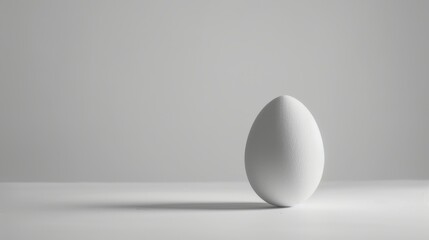 A white egg on a white table against a white background.
