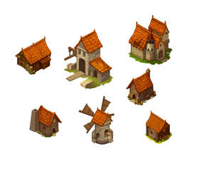 Isometric Medieval Buildings Set for Mobile RPG Game